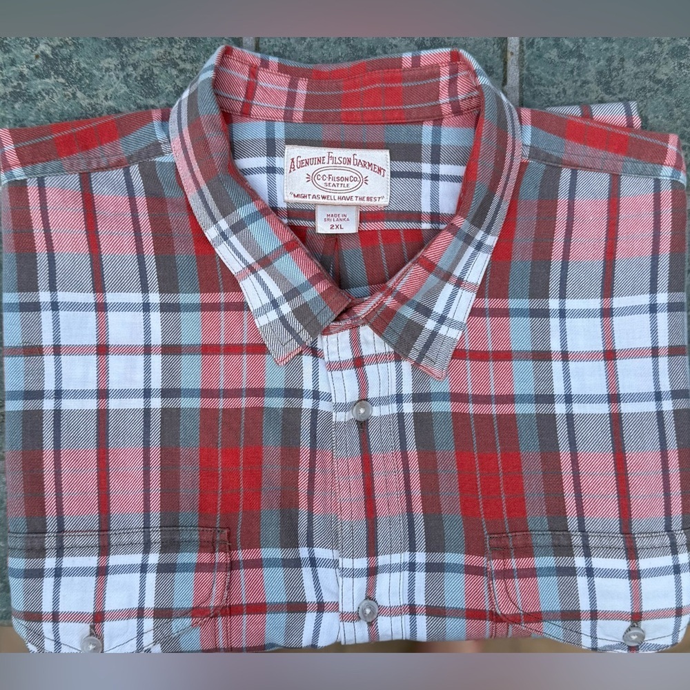 Filson Short Sleeve Flannel Shirt Men’s 2XL – Red Plaid 100% Cotton Workwear